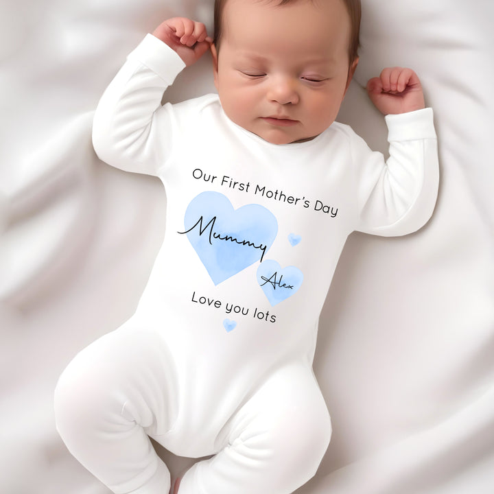 Personalised Our First Mother's Day Pink/Blue Babygrow/Vest