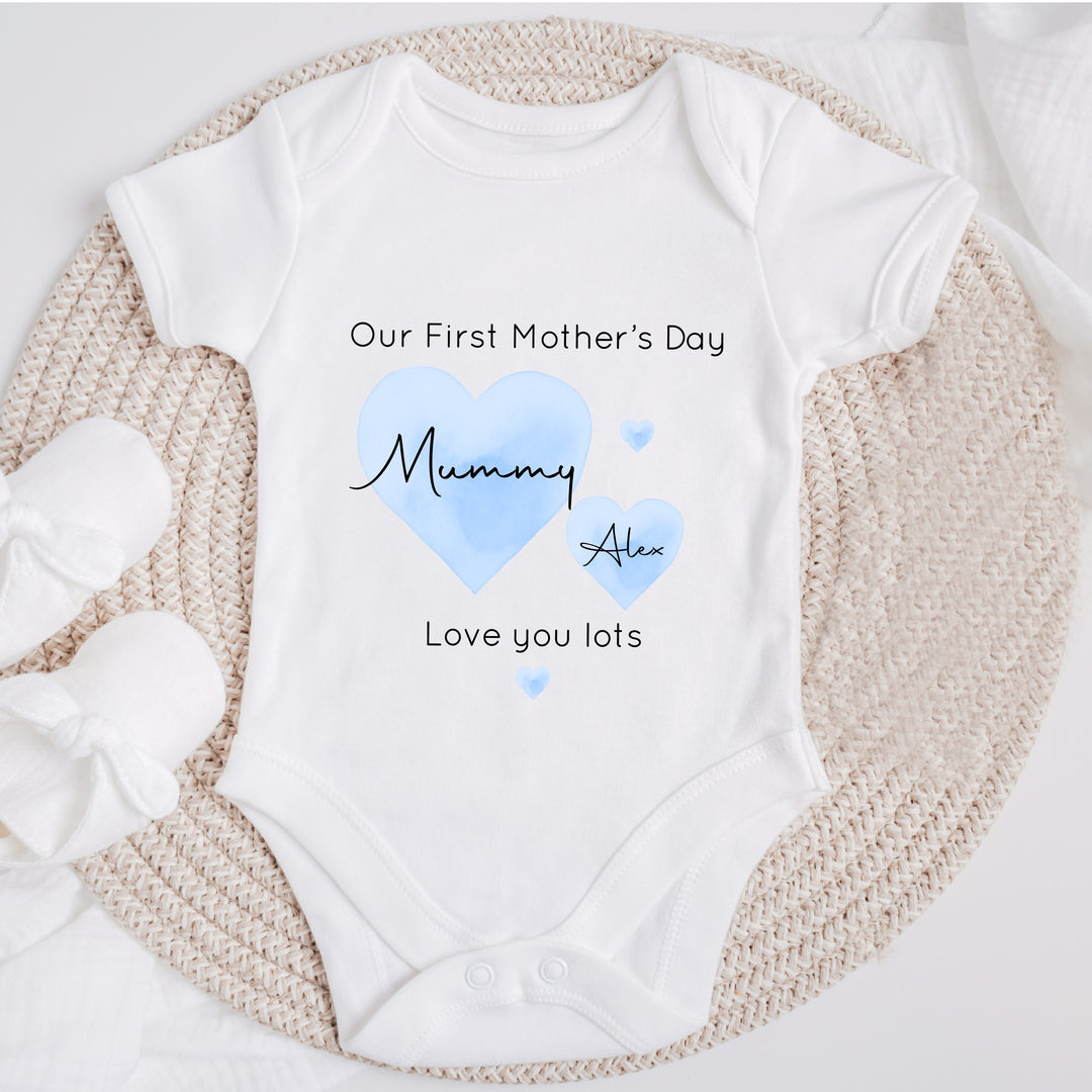 Personalised Our First Mother's Day Pink/Blue Babygrow/Vest