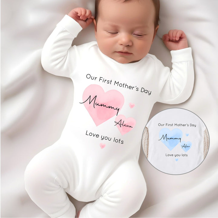 Personalised Our First Mother's Day Pink/Blue Babygrow/Vest