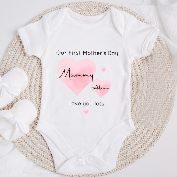 Personalised Our First Mother's Day Pink/Blue Babygrow/Vest