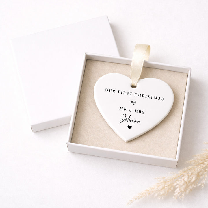 Personalised Heart Our First Christmas Married Christmas Bauble