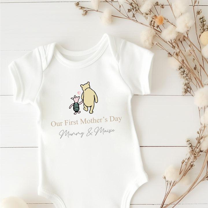 Personalised First Mother's Day Classic Pooh Bear Babygrow/Vest