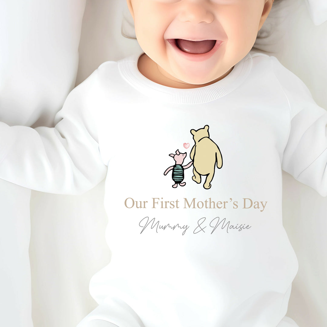 Personalised First Mother's Day Classic Pooh Bear Babygrow/Vest