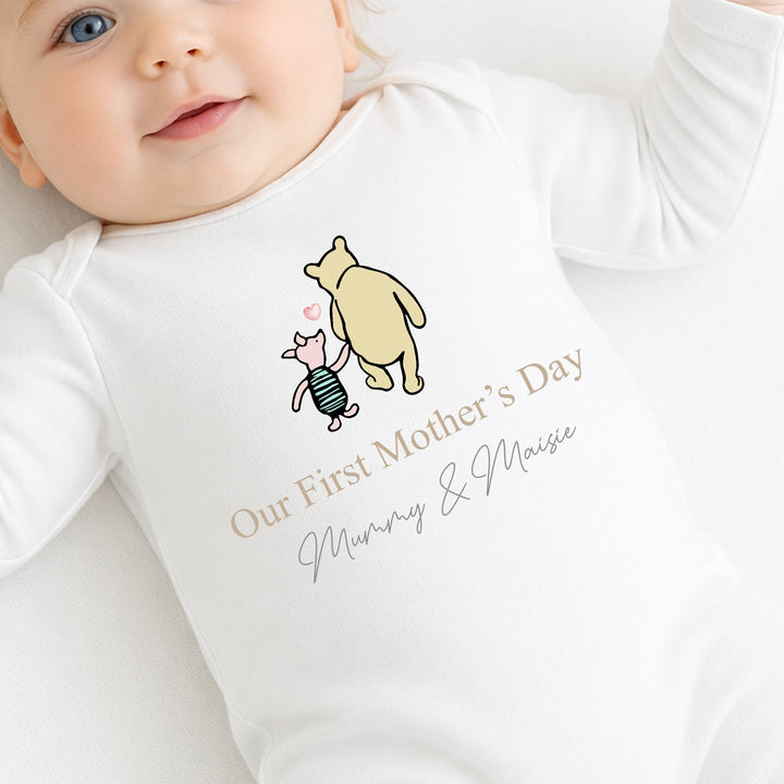 Personalised Pooh Bear Our First Mother's Day Baby Grow or Vest
