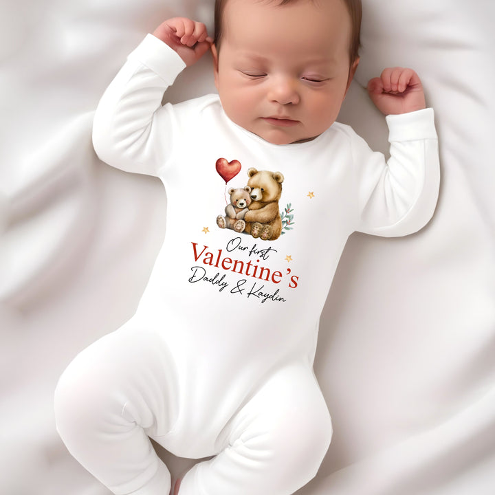 Personalised Our First Valentines Day Red Bears Babygrow/Vest