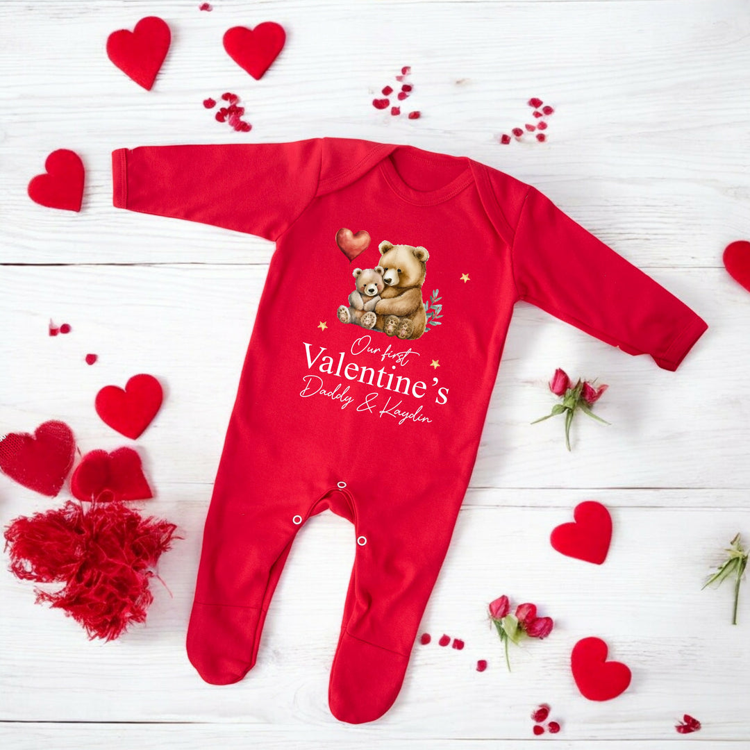 Personalised Our First Valentines Day Red Bears Babygrow/Vest