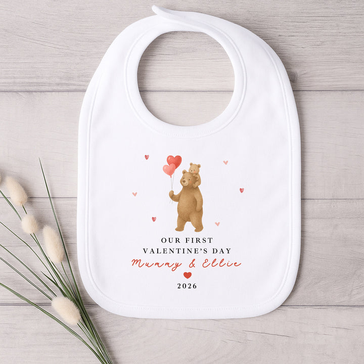Personalised Brown Bears Our First Valentines Day Baby Grow, Vest or Bib