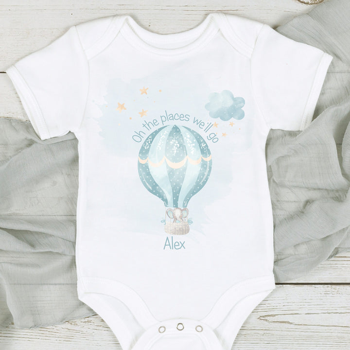 Personalised Blue Hotair Balloon Babygrow/Vest