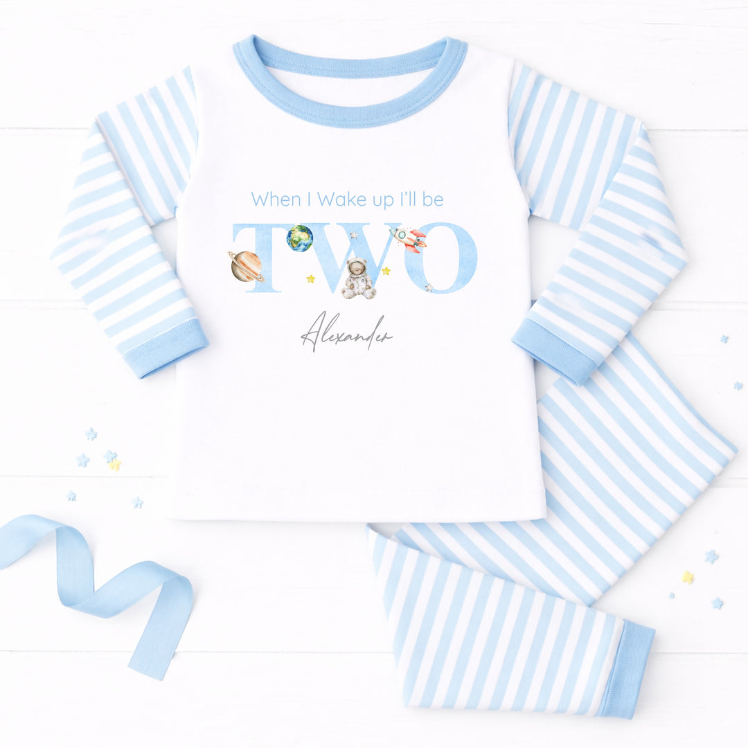 Personalised Blue Spaceman Second Birthday Pyjamas