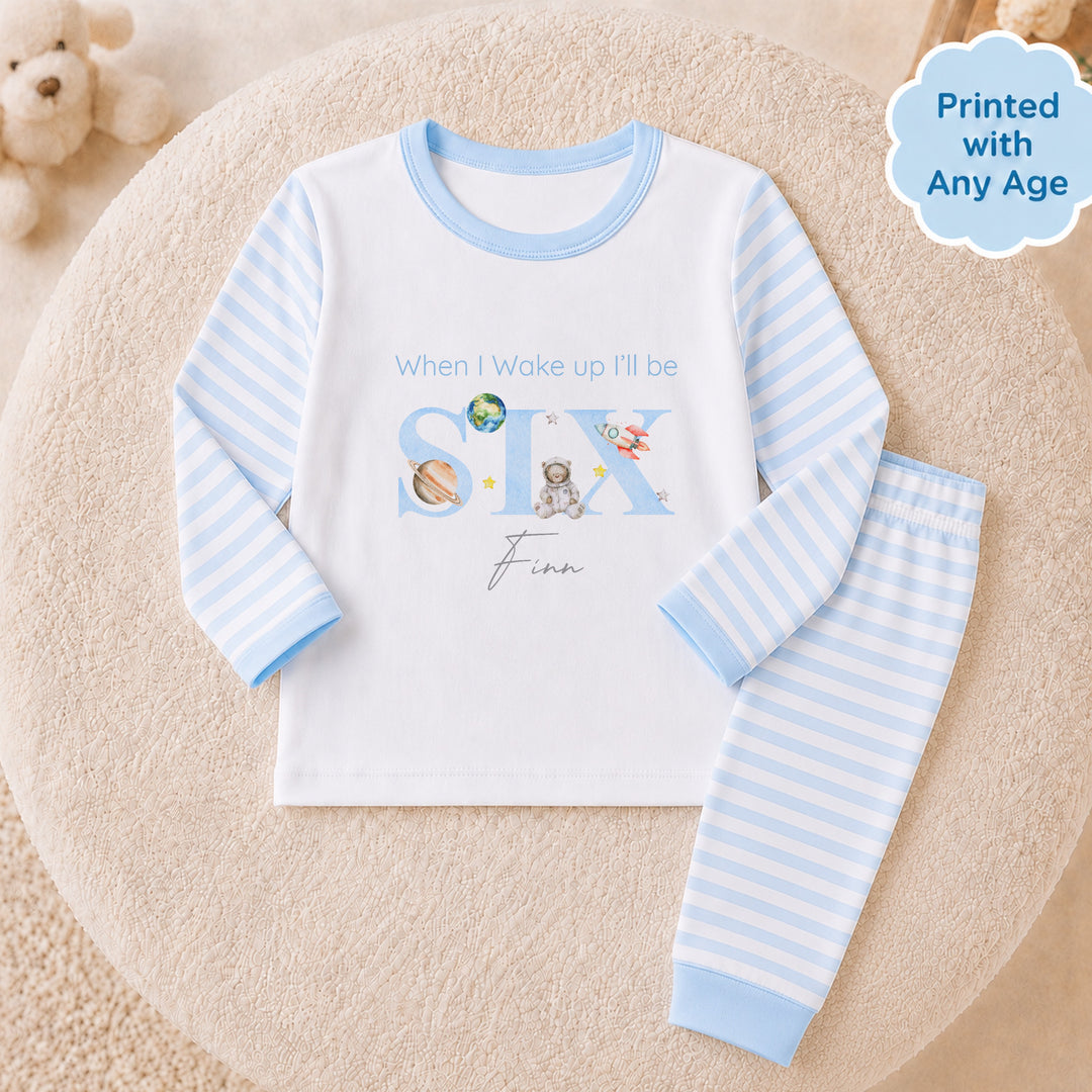 Personalised Blue Spaceman Any Age Birthday Pyjamas