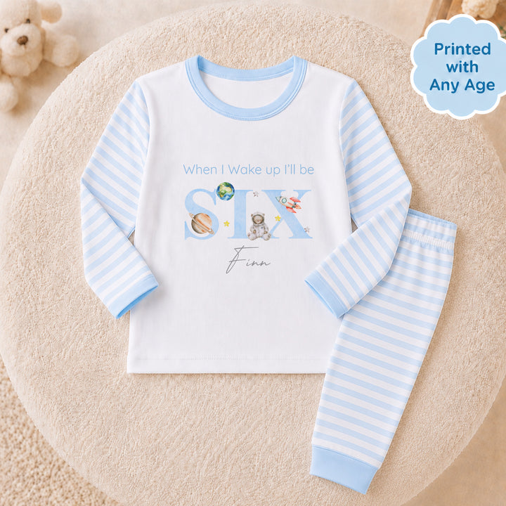 Personalised Blue Spaceman Any Age Birthday Pyjamas