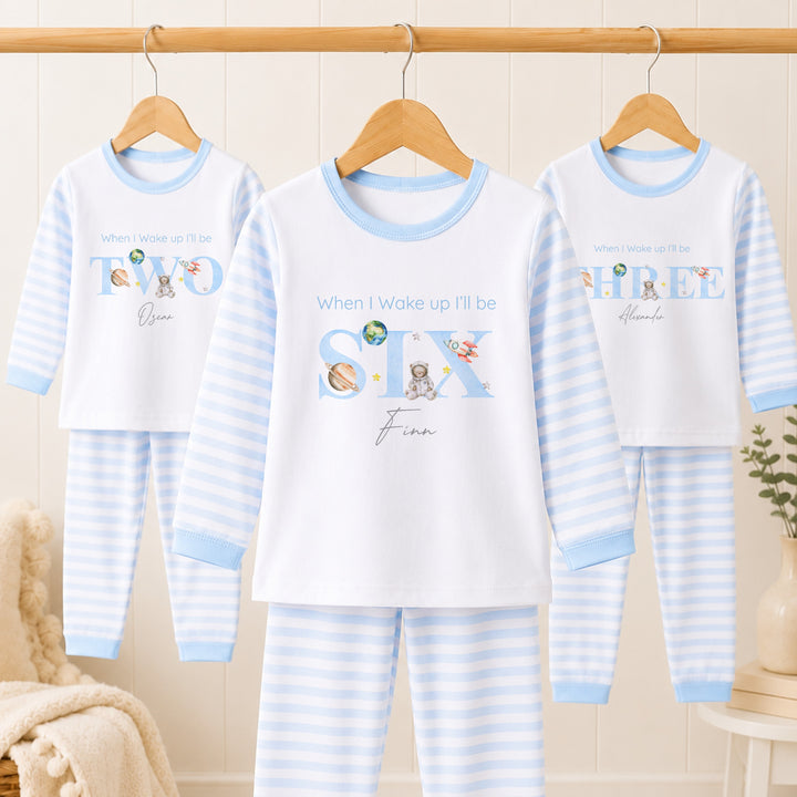 Personalised Blue Spaceman Any Age Birthday Pyjamas