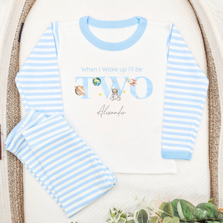 Personalised Blue Spaceman Second Birthday Pyjamas