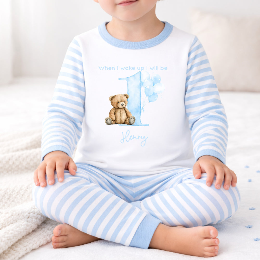 Personalised Blue Teddy Bear First Birthday Pyjamas