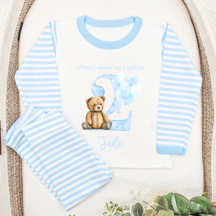 Personalised Blue Teddy Bear Second Birthday Pyjamas