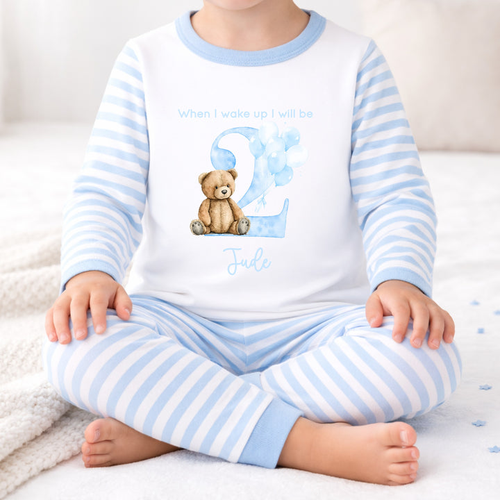 Personalised Blue Teddy Bear Second Birthday Pyjamas