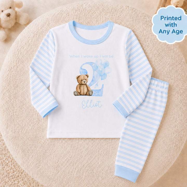 Personalised Blue Teddy Bear Any Age Birthday Pyjamas