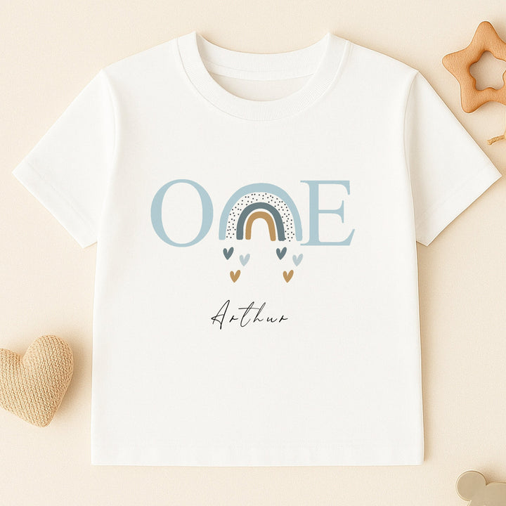 Personalised Blue Rainbow First Birthday T-shirt