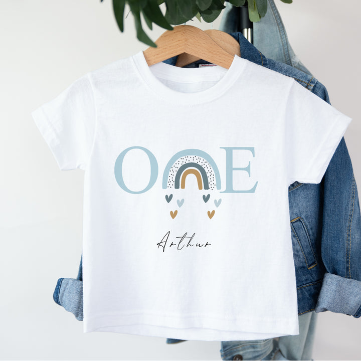 Personalised Blue Rainbow First Birthday T-shirt