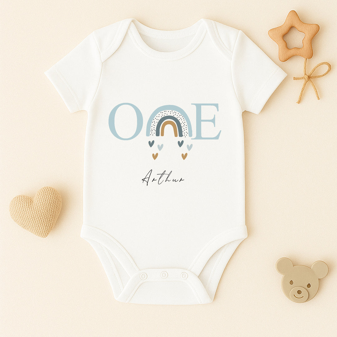 Personalised Blue Rainbow First Birthday Vest