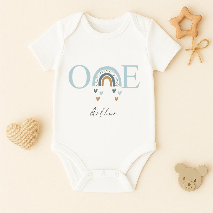 Personalised Blue Rainbow First Birthday Vest