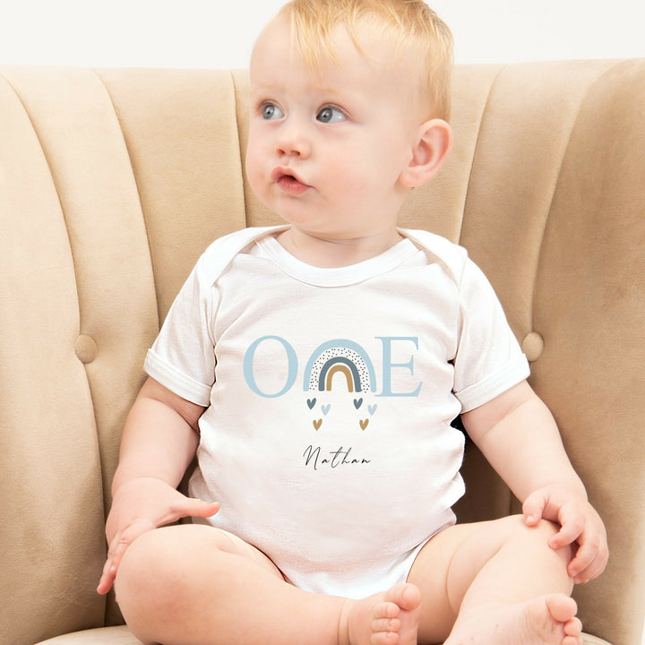 Personalised Blue Rainbow First Birthday Vest