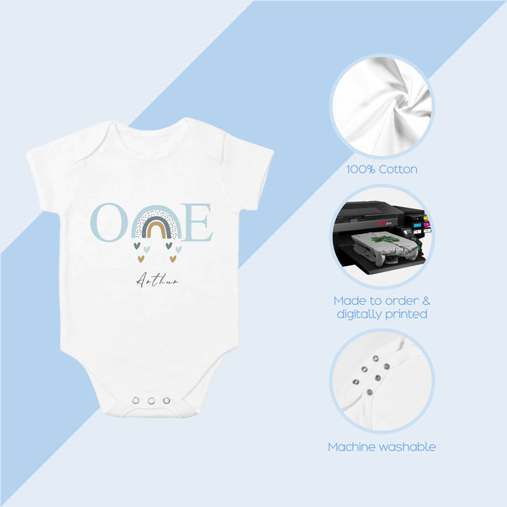 Personalised Blue Rainbow First Birthday Vest
