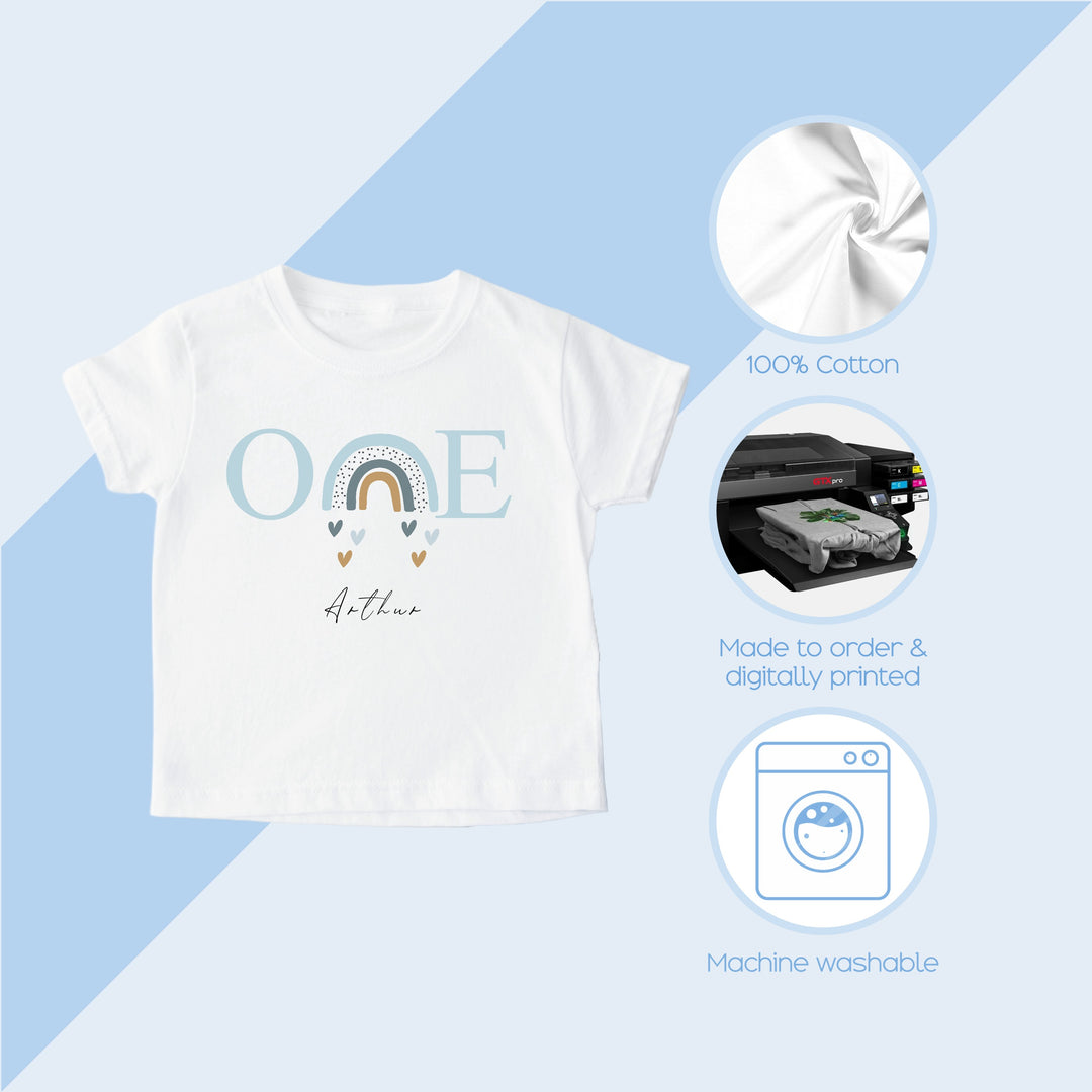 Personalised Blue Rainbow First Birthday T-shirt