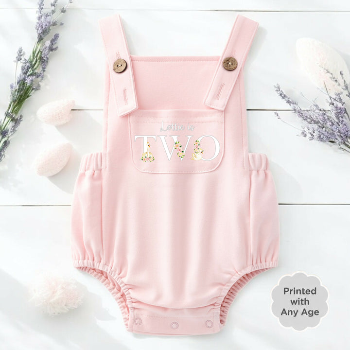 Personalised Pink Floral Swan Any Age Birthday Dungarees