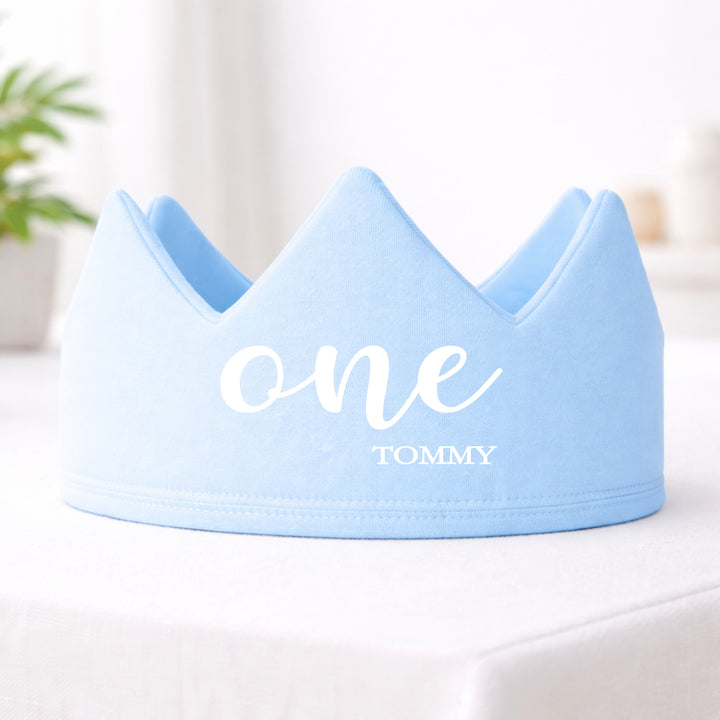 Personalised Blue One Script First Birthday Crown
