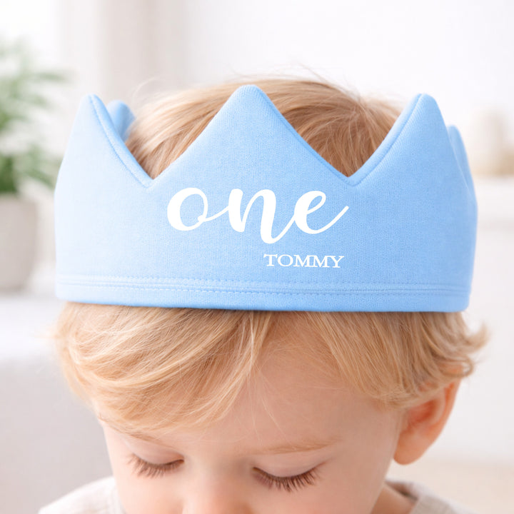 Personalised Blue One Script First Birthday Crown