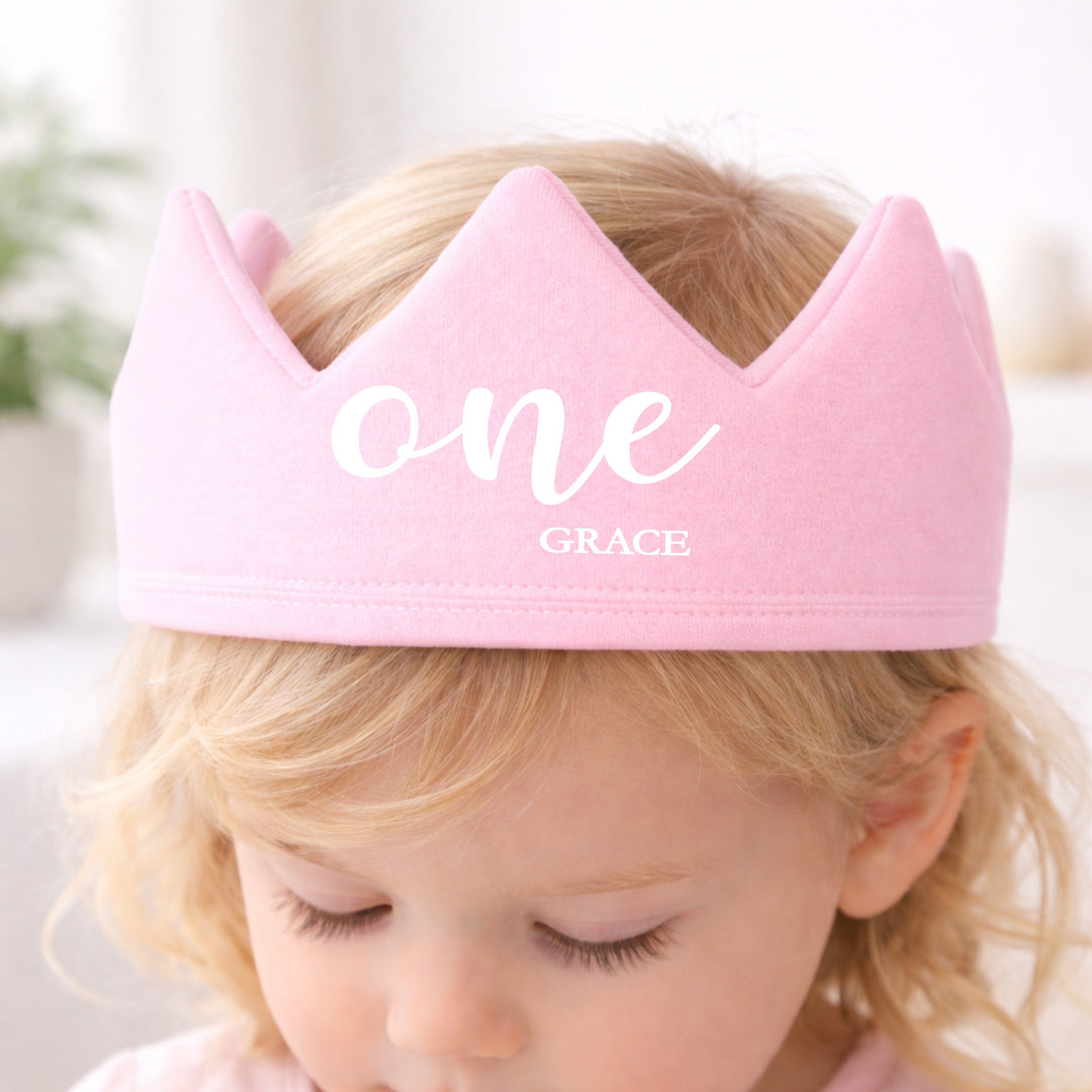 Personalised Pink One Script First Birthday Crown