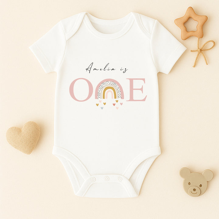 Personalised Pink Rainbow First Birthday Vest