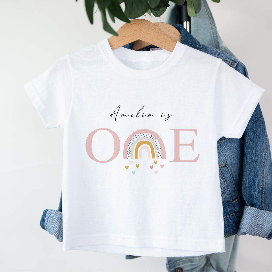 Personalised Pink Rainbow First Birthday T-shirt