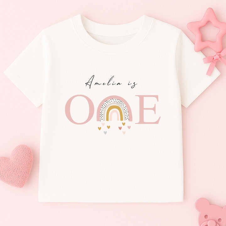 Personalised Pink Rainbow First Birthday T-shirt