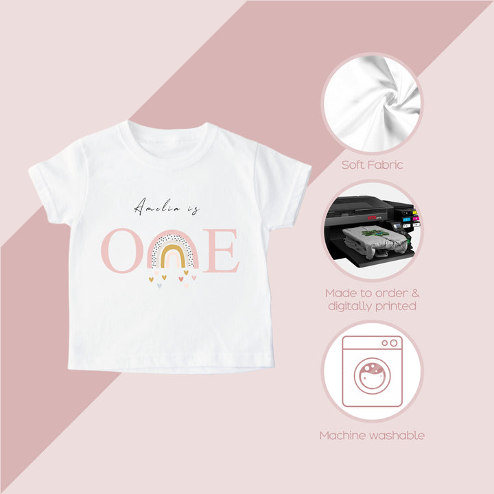 Personalised Pink Rainbow First Birthday T-shirt