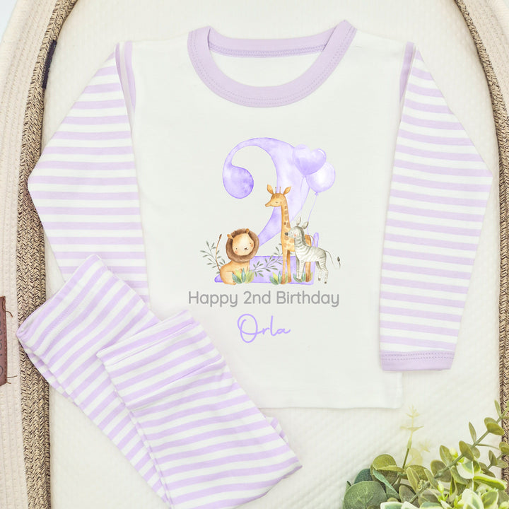 Personalised Lilac Jungle Safari Second Birthday Pyjamas