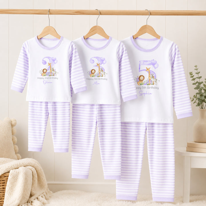 Personalised Lilac Jungle Safari Any Age Birthday Pyjamas