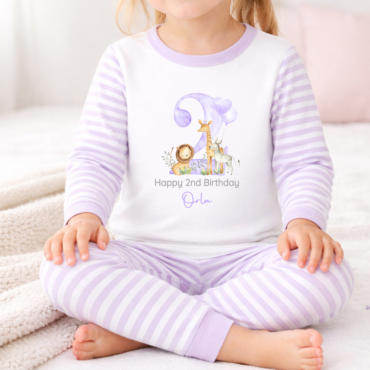 Personalised Lilac Jungle Safari Second Birthday Pyjamas