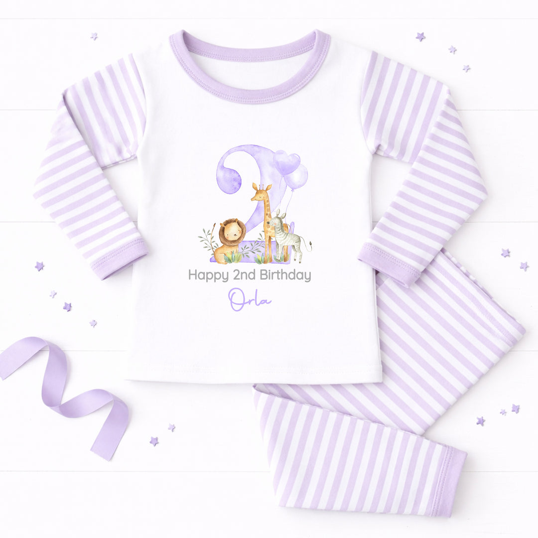 Personalised Lilac Jungle Safari Second Birthday Pyjamas