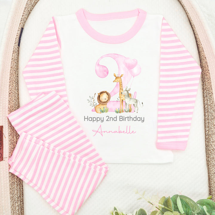 Personalised Pink Jungle Safari Second Birthday Pyjamas
