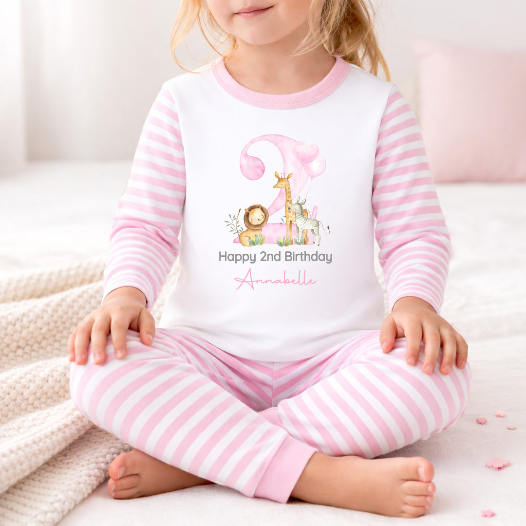 Personalised Pink Jungle Safari Second Birthday Pyjamas
