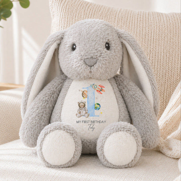 Personalised Blue Spaceman First Birthday Rabbit