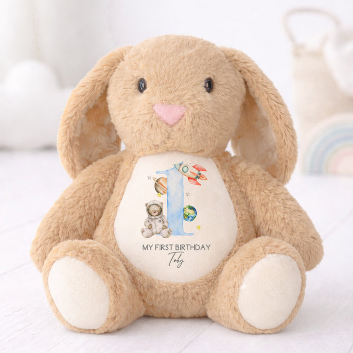 Personalised Blue Spaceman First Birthday Rabbit