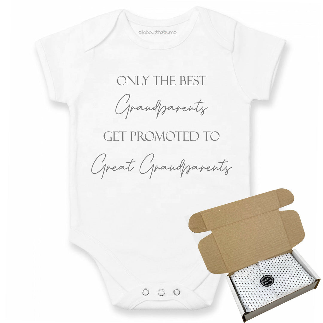 This baby announcement vest can be brought in a box lined with tissue paper