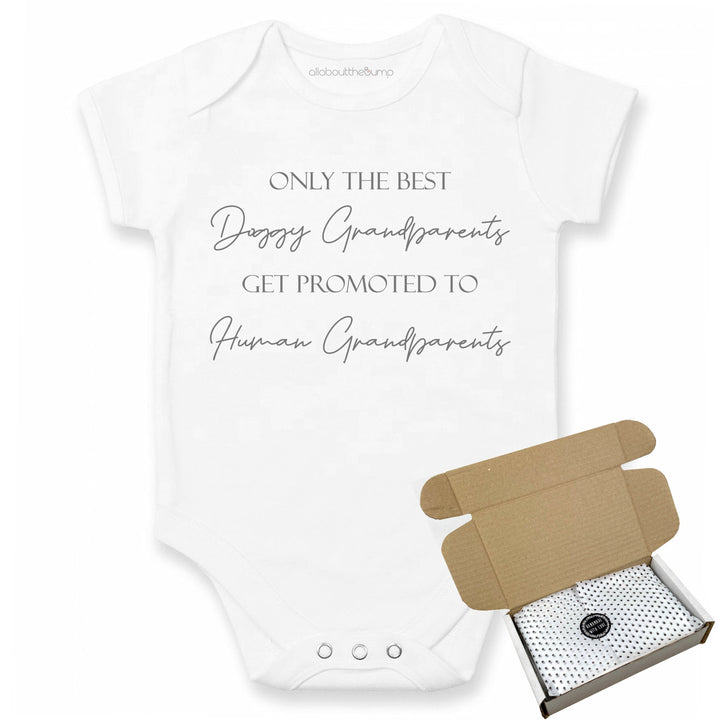 This baby announcement vest can be brought in a box lined with tissue paper