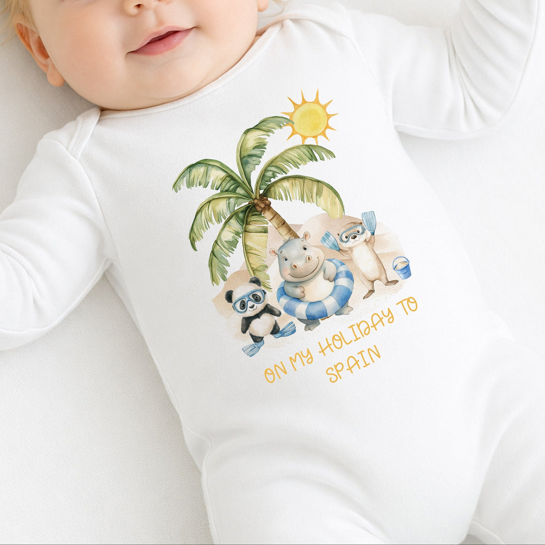 Personalised Blue On My Holiday Baby Grow or Vest