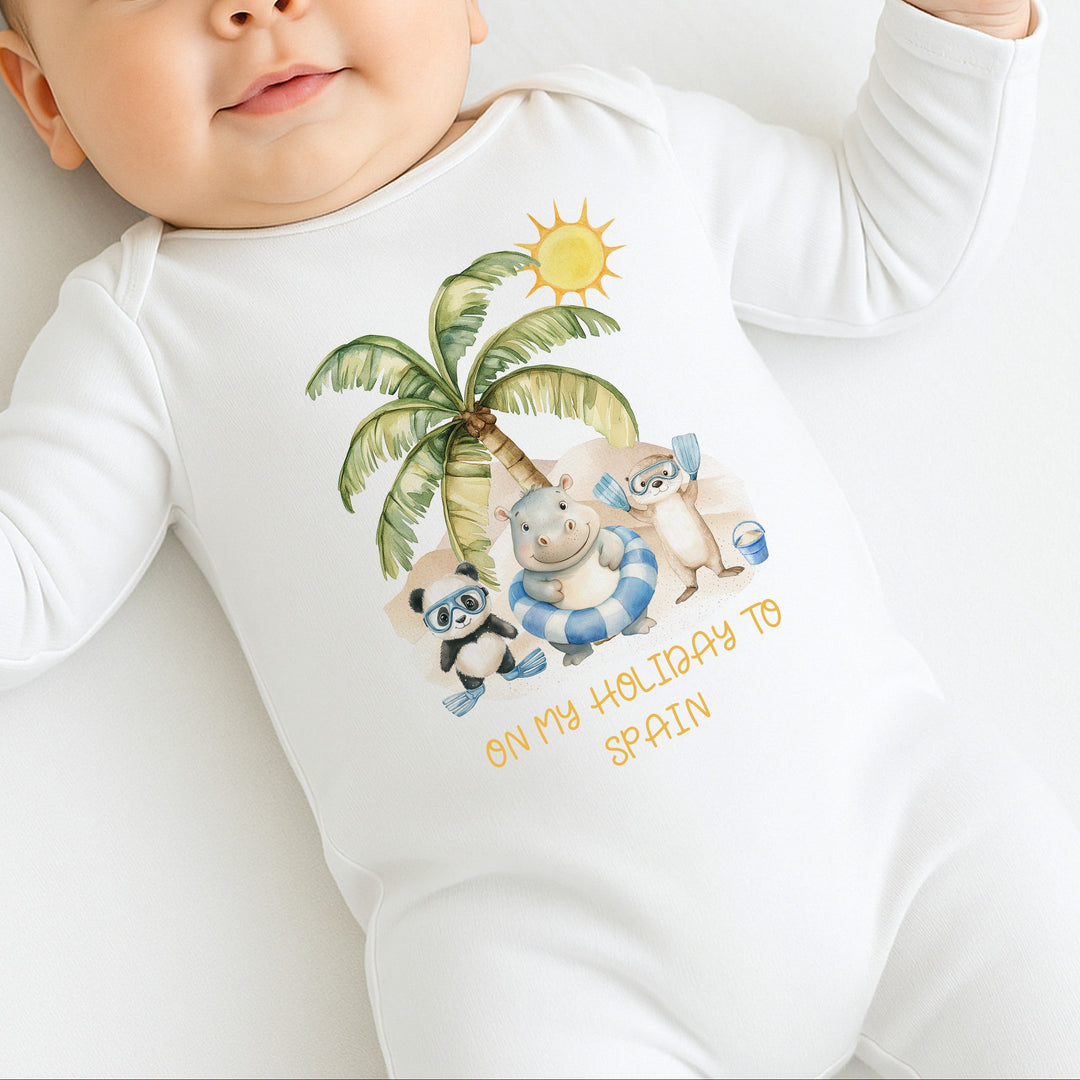 Personalised Blue On My Holiday Baby Grow or Vest