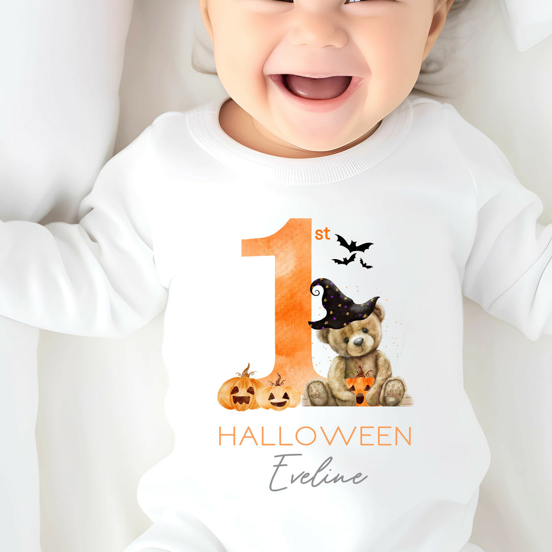 Personalised My First Halloween Orange Teddy Babygrow/Vest/Bib