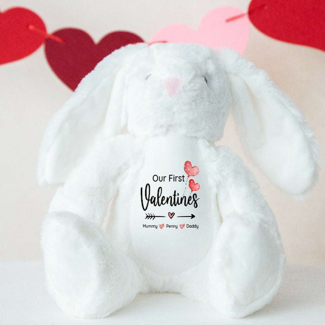 Personalised Valentines Pink Rabbit White/Grey Bunny